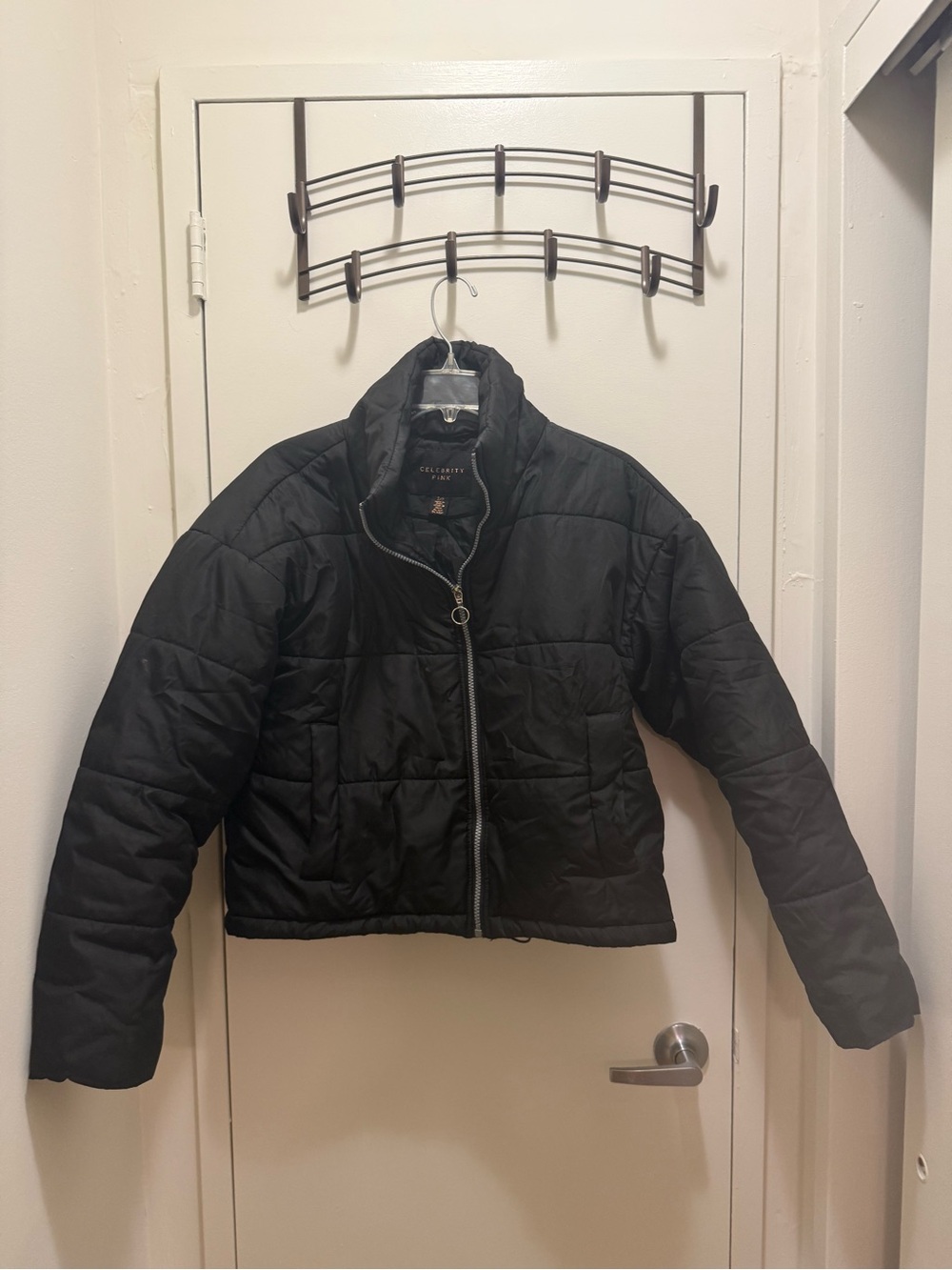 Celebrity Pink Black Cropped Quilted Puffer Zip Jacket Size S
